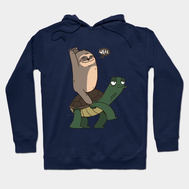 Cute Happy Sloth on Turtle Taxi Hoodie by origato